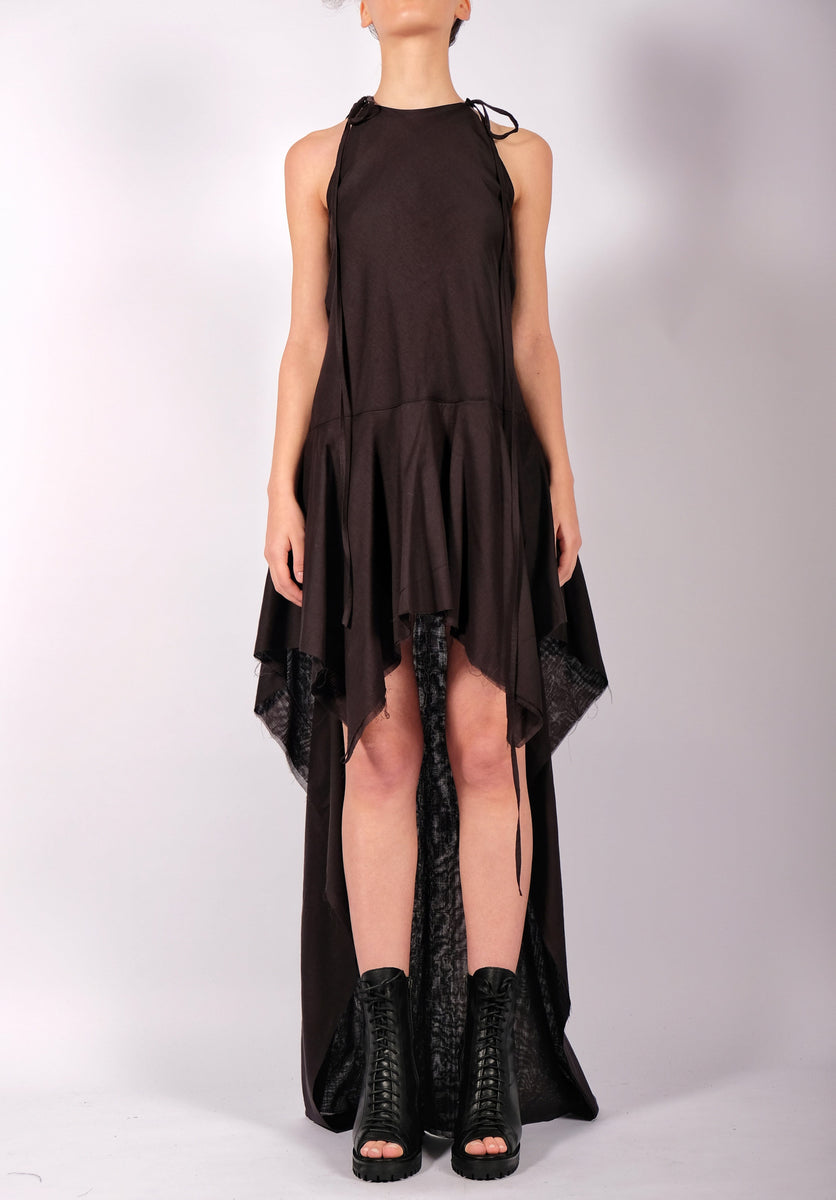 Asymmetrical Light Cotton Mini Dress with Ruffles L/XL