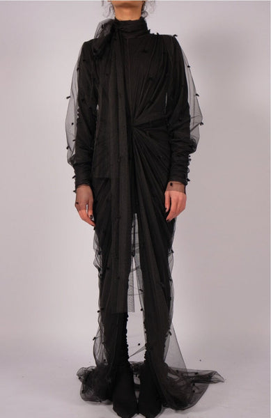 Black Maxi Mesh Dress with Polka-Dots by David's Road