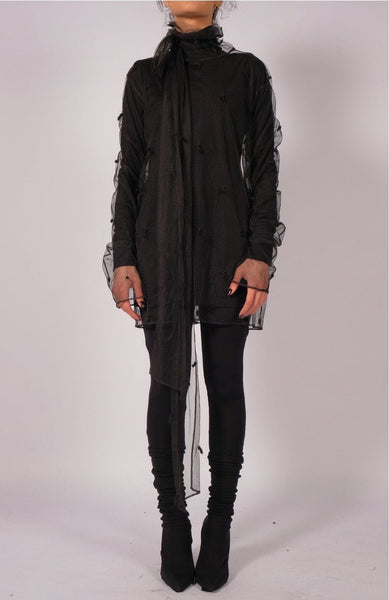 Black Mesh Polka-Dot Turtleneck with scarf by David's Road