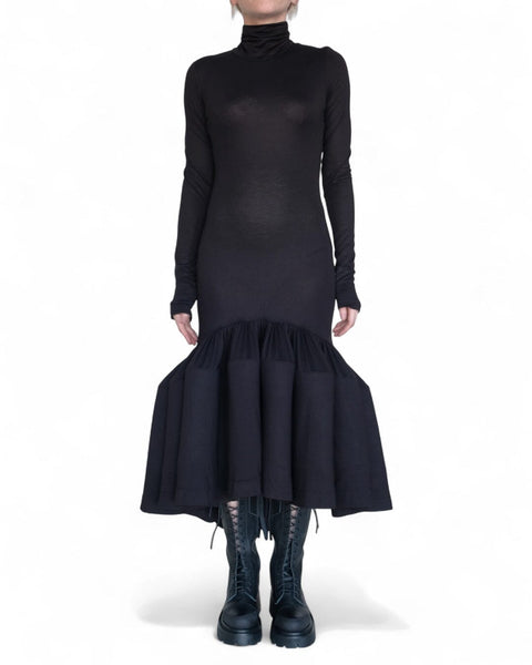 Jersey Turtleneck Dress with Ruffles by David's Road