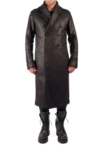 Leather Effect Double Breasted Coat by David's Road