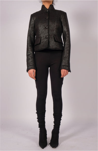 Leather Effect Mao Collar Blazer by David's Road