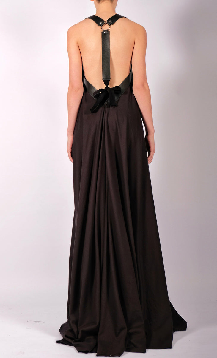 Light Cotton Dress with Leather Straps Maxi S/M