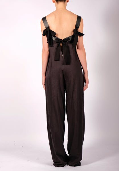 Light Cotton Jumpsuit with Leather Straps by David's Road
