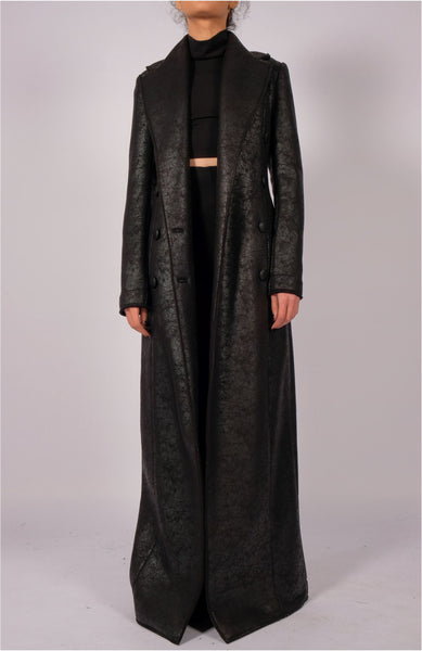 Long Leather Effect Double Breasted Coat by David's Road