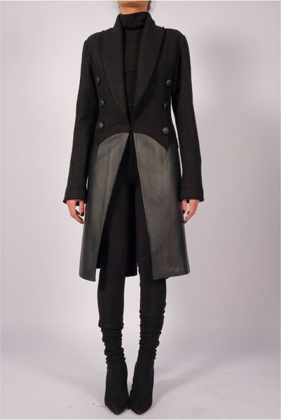 Long Wool Blazer with Leather by David's Road