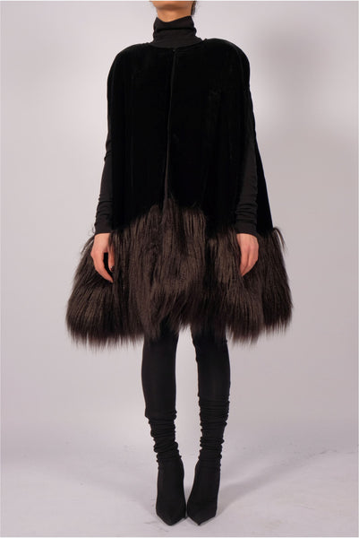 Padded Velvet Cape with Faux Fur by David's Road