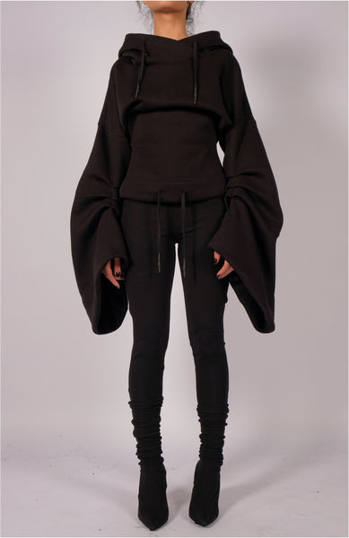 Short Sweatshirt Hoodie with Sleeve Detail by David's Road