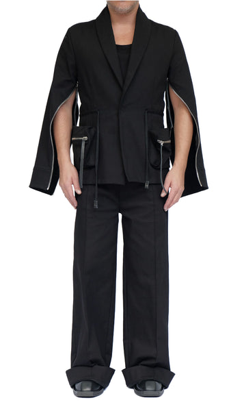 Stretch Denim Blazer with Zippered Pockets by David's Road