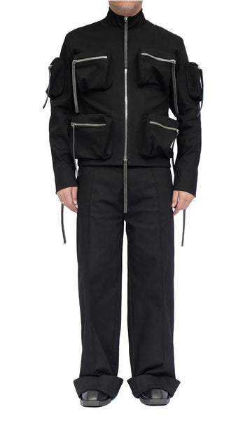 Stretch Denim Bomber with Zippered Pockets by David's Road