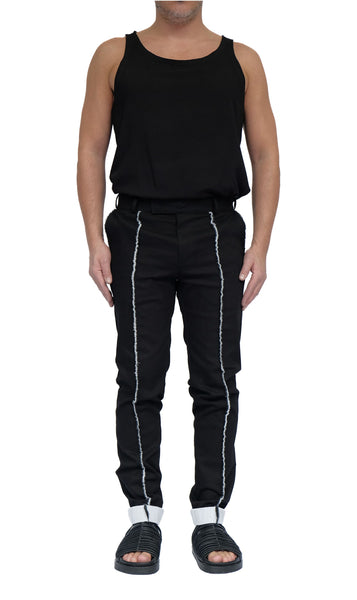 Stretch Denim Slim Trousers with White Piping Detail by David's Road