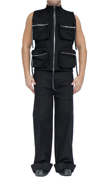 Stretch Denim Waistcoat with Zippered Pockets by David's Road