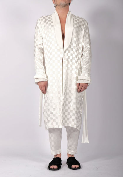 White Checkered Robe Midi by David's Road