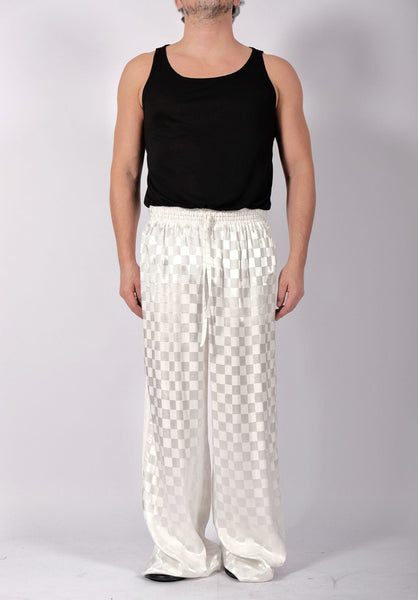 White Checkered Wide Leg Trousers by David's Road