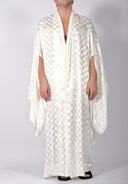 White Maxi Checkered Kimono by David's Road
