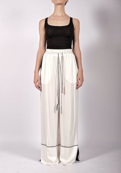 White Wide Washed Cotton Trousers by David's Road