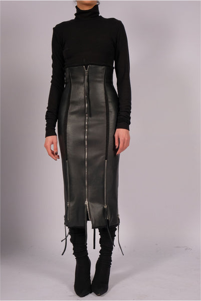 Wool Leather Skirt with Zippers by David's Road
