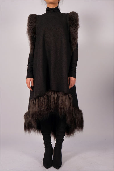 Wool Midi Dress with Faux Fur by David's Road