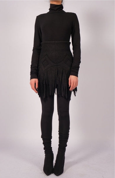 Wool Mini Skirt with Fringes by David's Road