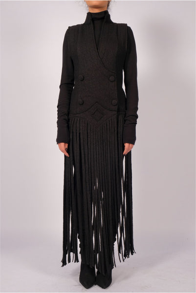 Wool Waistcoat Dress with Fringes by David's Road