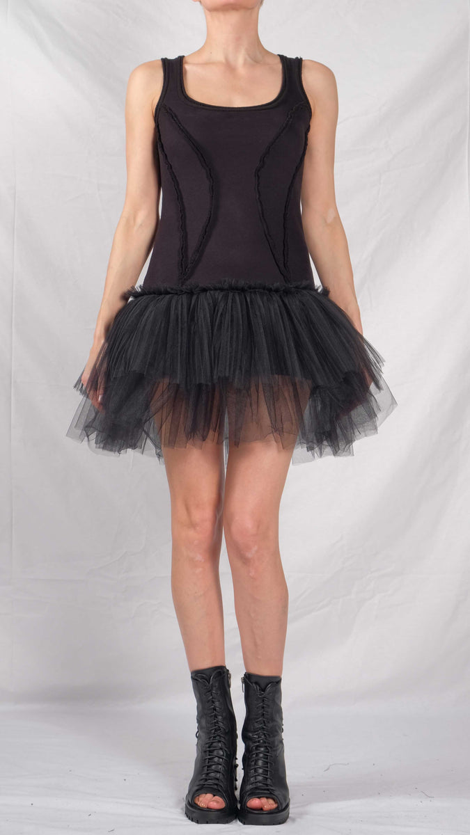 chinese dress ladies Cotton Mini Dress with Tulle Tutu M