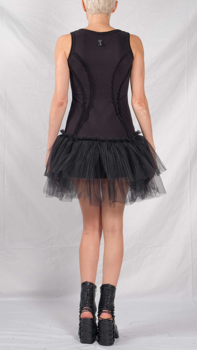 Cotton Mini Dress with Tulle Tutu M