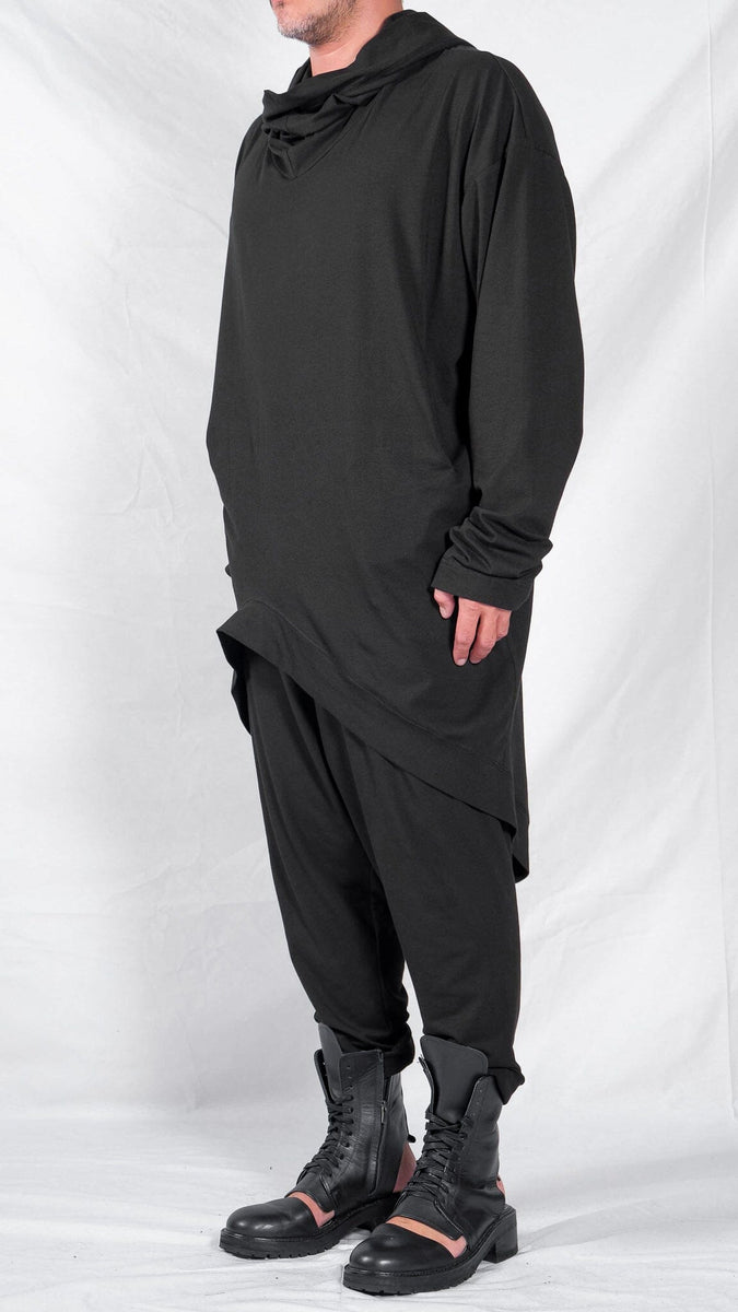 Long Jersey Hoodie with Wave Shaped Hem – David's Road US