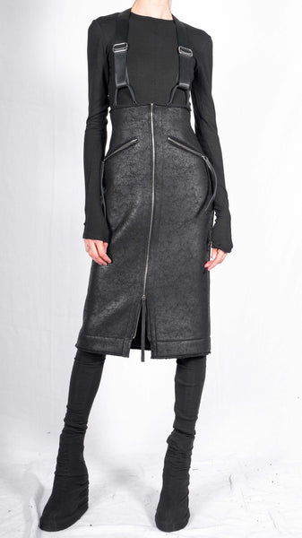 Leather Effect Skirt with Suspenders by David's Road US