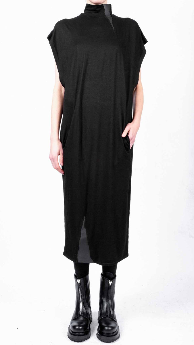 Midi Jersey Sleeveless Dress with Leather Detail S/M