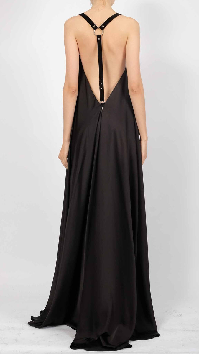 Silk Dress with Leather Straps Maxi S/M