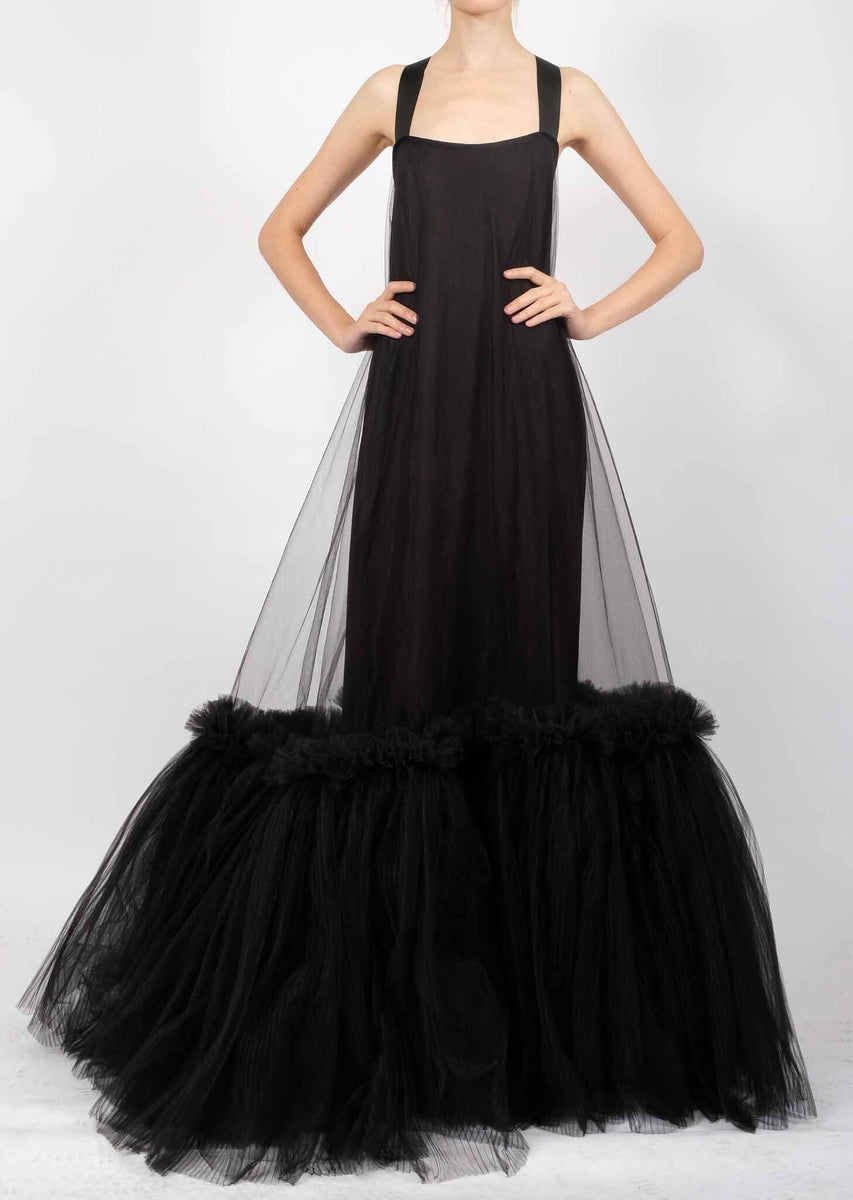 black tulle dress maxi Tulle Maxi Dress with Straps