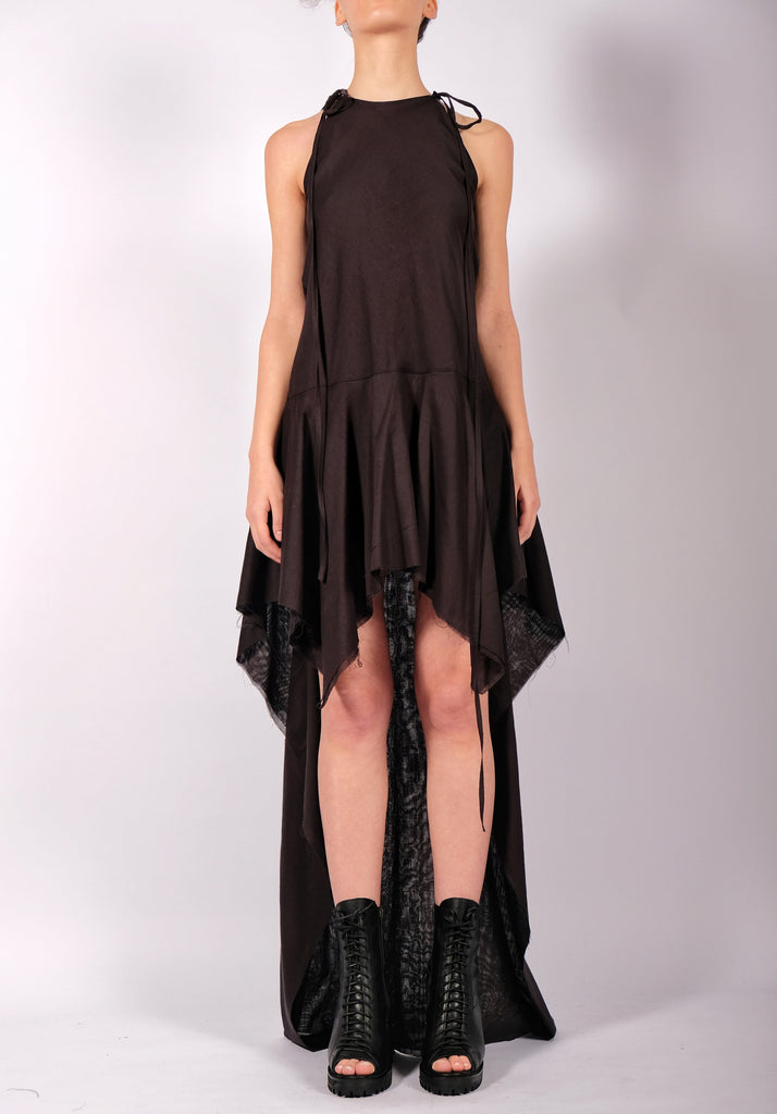 Asymmetrical Light Cotton Mini Dress with Ruffles L/XL Asymmetrical Light Cotton Mini Dress with Ruffles L/XL