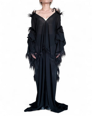 Chiffon Dress with Fur Details by David's Road 