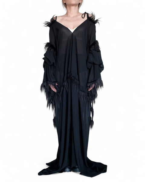 Chiffon Dress with Fur Details by David's Road 