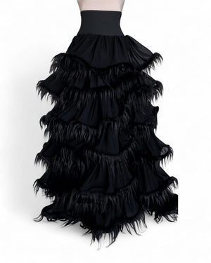 Chiffon Skirt with Fur Details by David's Road 
