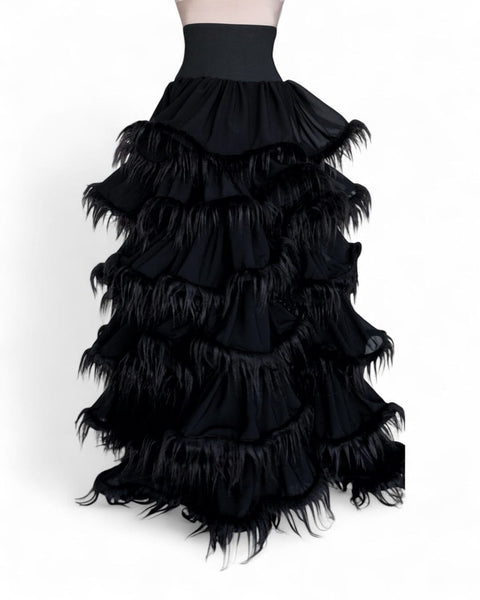 Chiffon Skirt with Fur Details by David's Road 