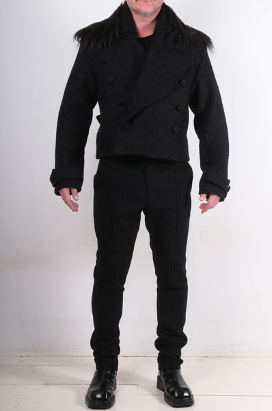 Double Breasted Short Coat with Faux Fur Collar by David's Road 