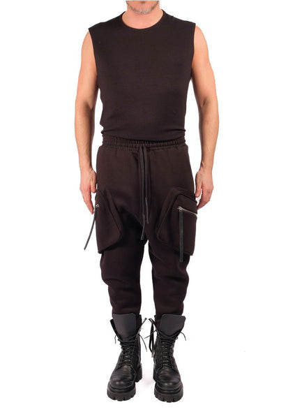 Drop Crotch Sweatshirt Trousers with Zippered Pockets by David's Road 