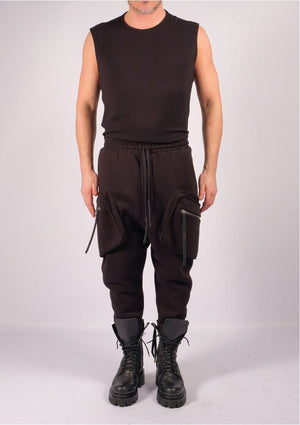 Drop Crotch Sweatshirt Trousers with Zippered Pockets by David's Road 