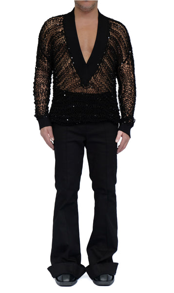 Knitted Cotton Sequins V-Neck by David's Road 