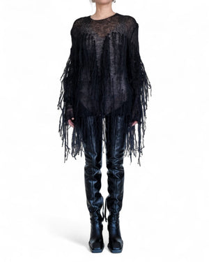 Knitted Long Sleeve Sweater with Fringes by David's Road 
