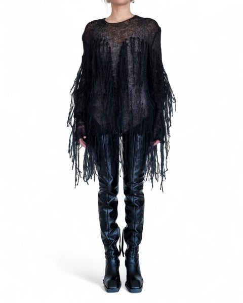 Knitted Long Sleeve Sweater with Fringes by David's Road 