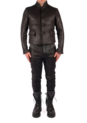 Leather Effect Mao Collar Blazer by David's Road 