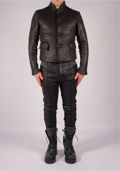 Leather Effect Mao Collar Blazer by David's Road 