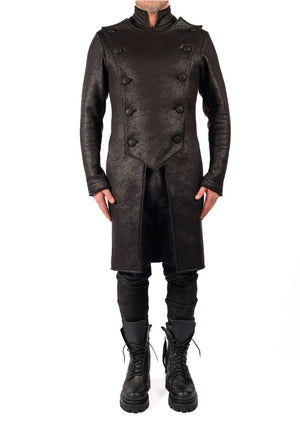 Leather Effect Military Coat by David's Road 