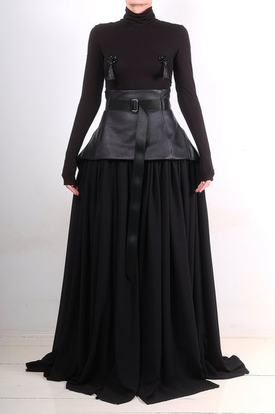 Leather Skirt with Chiffon by David's Road 