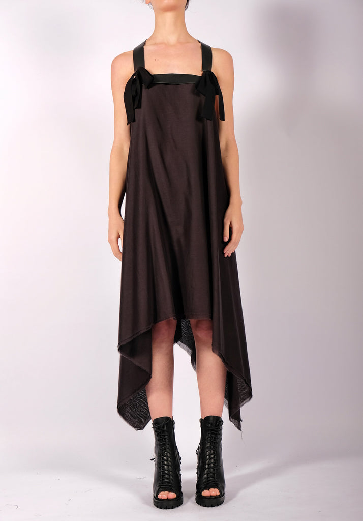 Light Cotton Dress with Leather Straps Midi S/M