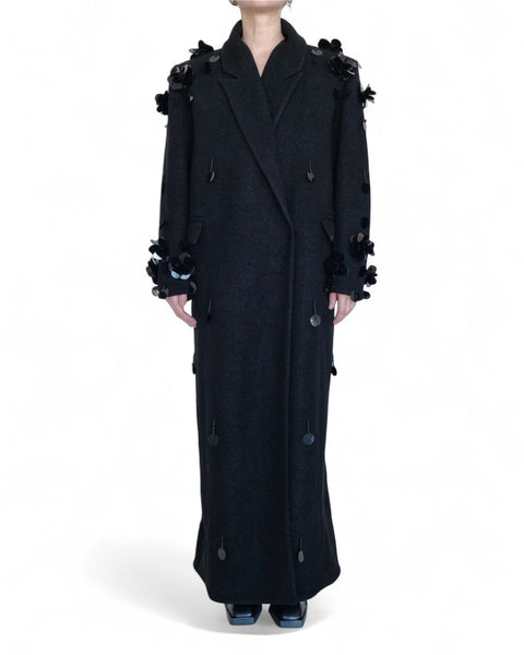 Long Boiled Wool Blazer with Applications by David's Road 