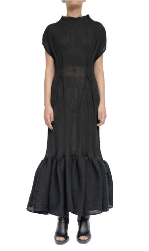 Long Creased Cotton Dress with Ruffles by David's Road 