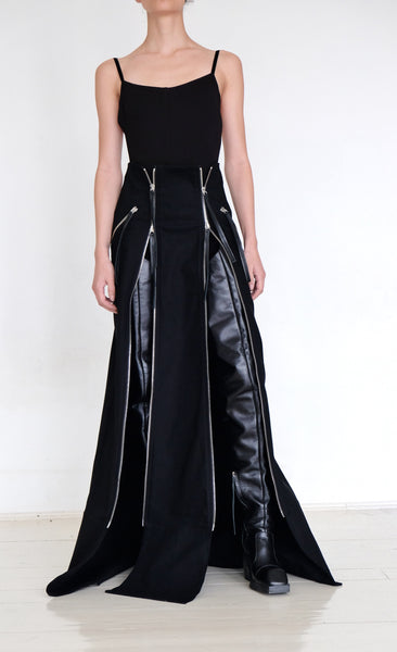 Long Denim Skirt with Zippers by David's Road 